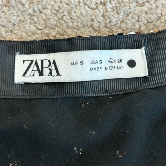 Zara Gold sequin metallic miniskirt stretchy Sz S lined side zip closure sparkly - Picture 8 of 12